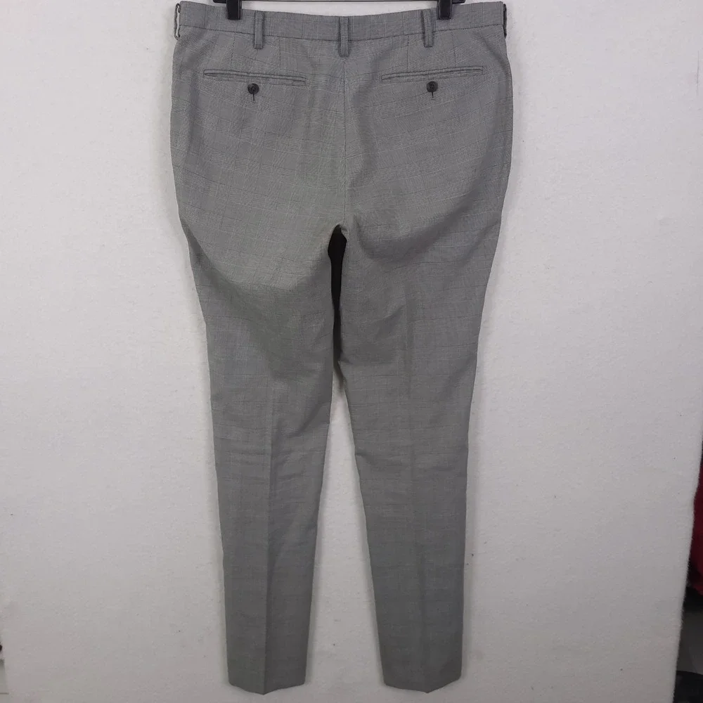 Uniqlo Kando Pants Men 35x34 Grey Glen Plaid Performance Dress Trousers Slim Fit
